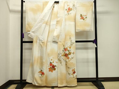 平和屋着物▽訪問着 単衣 駒刺繍 草花文 暈し染め 金彩 正絹 逸品 CAAV8874gh