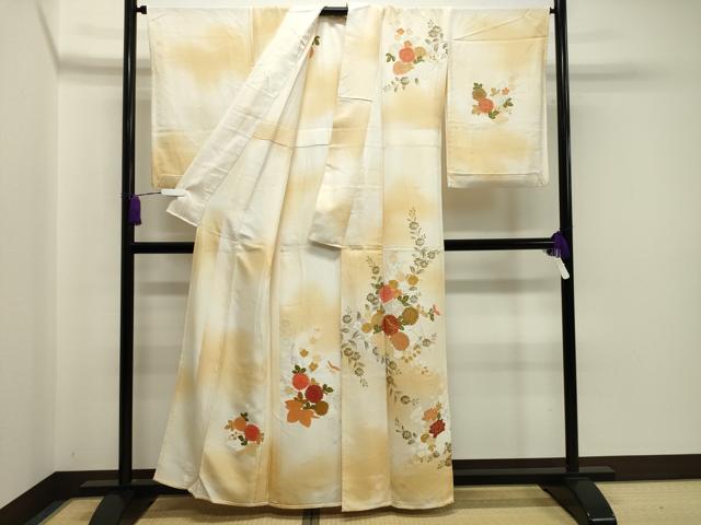 平和屋着物▽訪問着 単衣 駒刺繍 草花文 暈し染め 金彩 正絹 逸品 CAAV8874gh
