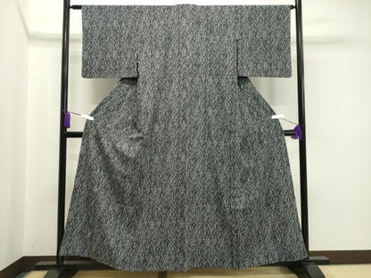 平和屋着物▽小紋 単衣 抽象文様 黒地 洗える着物 CAAV8875gh