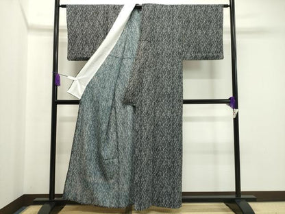 平和屋着物▽小紋 単衣 抽象文様 黒地 洗える着物 CAAV8875gh