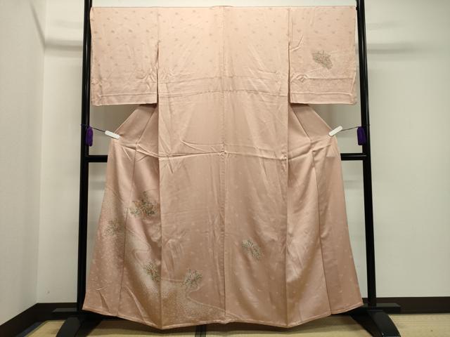 平和屋着物▽中国三大刺繍 スワトウ刺繍 訪問着 単衣 絞り 地紙重ね花唐草文 金彩 正絹 逸品 CAAV8876gh