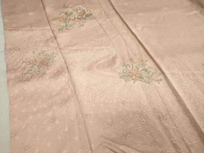 平和屋着物▽中国三大刺繍 スワトウ刺繍 訪問着 単衣 絞り 地紙重ね花唐草文 金彩 正絹 逸品 CAAV8876gh