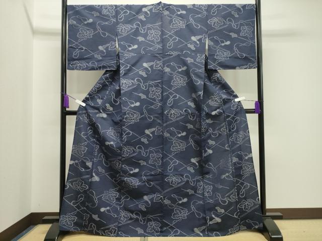平和屋着物▽甲斐絹紬 単衣 風通織 瓢箪 証紙付き 正絹 逸品 CAAV8877gh