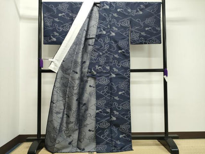 平和屋着物▽甲斐絹紬 単衣 風通織 瓢箪 証紙付き 正絹 逸品 CAAV8877gh
