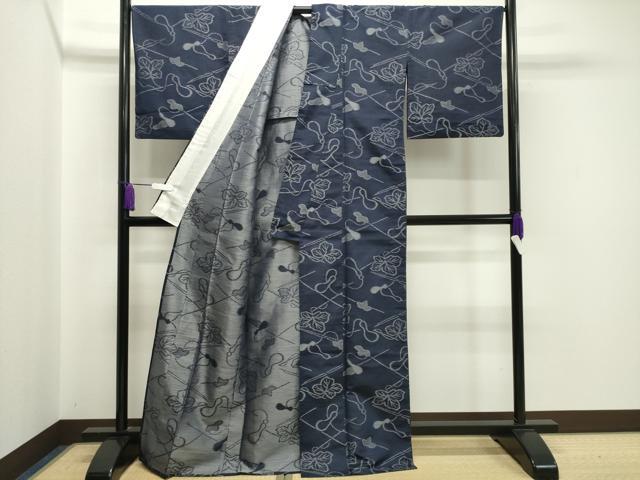平和屋着物▽甲斐絹紬 単衣 風通織 瓢箪 証紙付き 正絹 逸品 CAAV8877gh