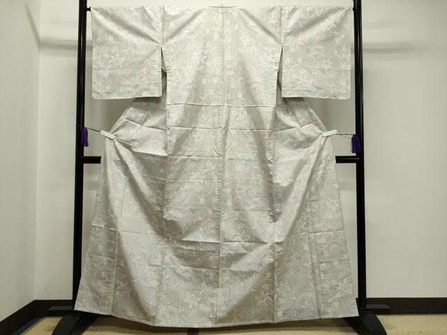 平和屋着物▽本場大島紬 単衣 白大島 120亀甲 花唐草文 正絹 逸品 CAAV8884gh