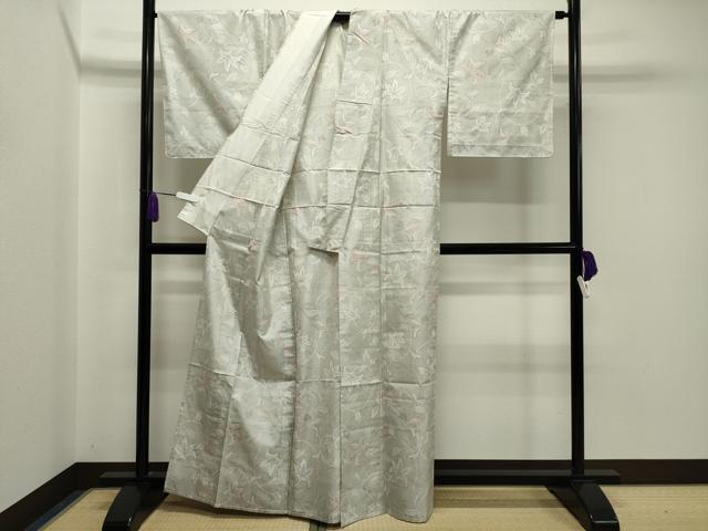 平和屋着物▽本場大島紬 単衣 白大島 120亀甲 花唐草文 正絹 逸品 CAAV8884gh