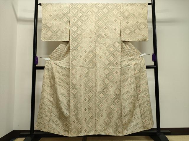 平和屋着物▽上質な小紋 単衣 菱吉祥文 正絹 逸品 CAAV8885gh