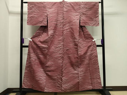 平和屋着物▽上質な小紋　単衣　紬地　ろうけつ染め　芝草文　正絹　逸品　未使用　CAAV8886gh