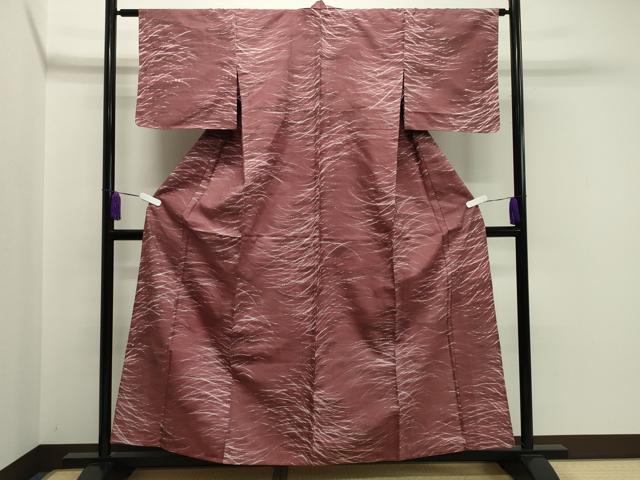 平和屋着物▽上質な小紋　単衣　紬地　ろうけつ染め　芝草文　正絹　逸品　未使用　CAAV8886gh