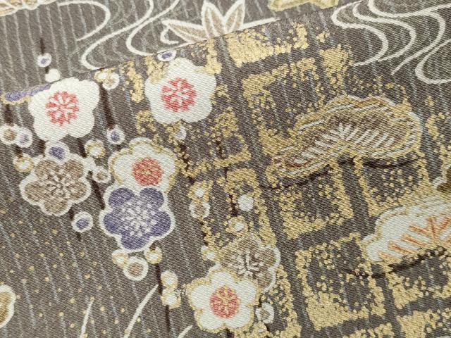 平和屋着物▽小紋 単衣 扇面松竹梅文 金彩 洗える着物 CAAV8888gh