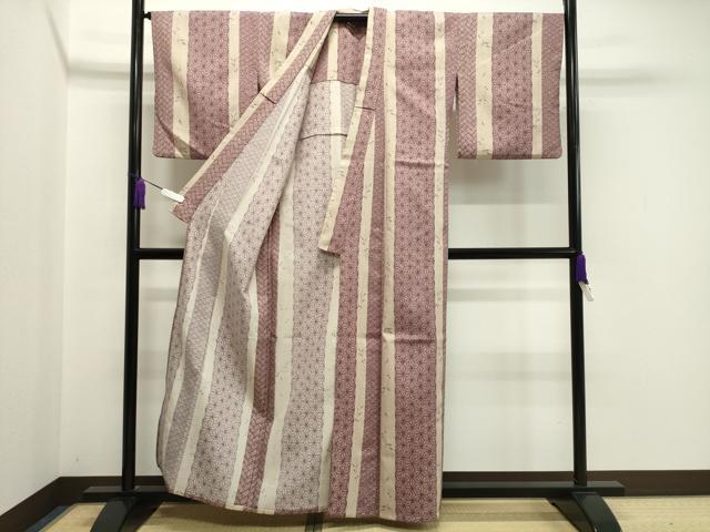 平和屋着物▽小紋　単衣　南天吉祥間道　洗える着物　CAAV8891gh