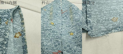 平和屋着物▽小紋 単衣 型染め エ霞梅笹文 洗える着物 CAAV8893gh