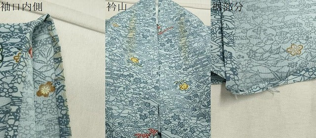 平和屋着物▽小紋 単衣 型染め エ霞梅笹文 洗える着物 CAAV8893gh