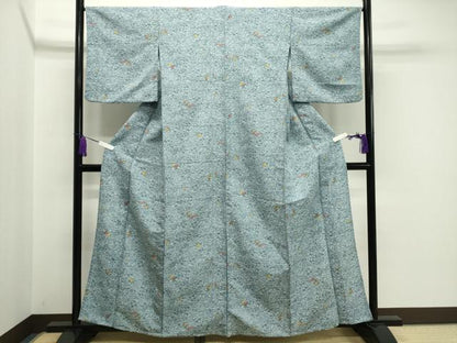 平和屋着物▽小紋 単衣 型染め エ霞梅笹文 洗える着物 CAAV8893gh