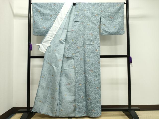 平和屋着物▽小紋 単衣 型染め エ霞梅笹文 洗える着物 CAAV8893gh