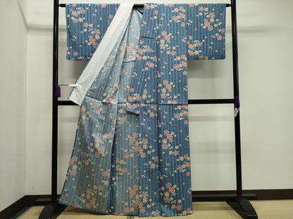 平和屋着物▽小紋 単衣 舞桜笹文 洗える着物 CAAV8896gh