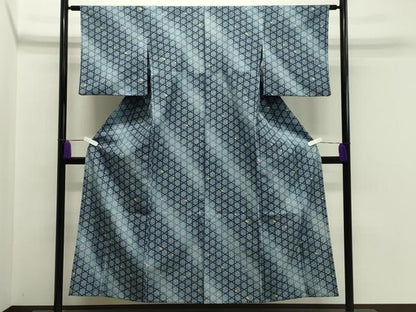 平和屋着物▽小紋　単衣　籠目舞桜文　洗える着物　CAAV8899gh
