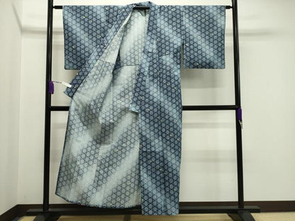 平和屋着物▽小紋　単衣　籠目舞桜文　洗える着物　CAAV8899gh