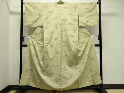 平和屋着物▽上質な紬 単衣 花鳥文 正絹 逸品 CAAV8901gh
