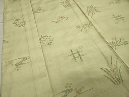 平和屋着物▽上質な紬 単衣 花鳥文 正絹 逸品 CAAV8901gh