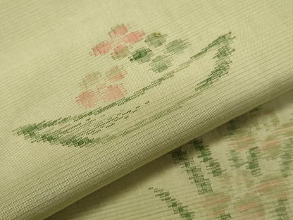 平和屋着物▽上質な紬 単衣 花鳥文 正絹 逸品 CAAV8901gh