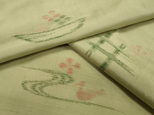 平和屋着物▽上質な紬 単衣 花鳥文 正絹 逸品 CAAV8901gh