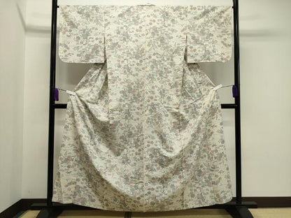 平和屋着物▽上質な紬 単衣 風景笠松文 正絹 逸品 CAAV8903gh