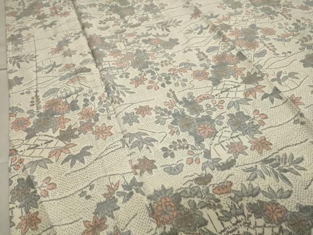 平和屋着物▽上質な紬 単衣 風景笠松文 正絹 逸品 CAAV8903gh