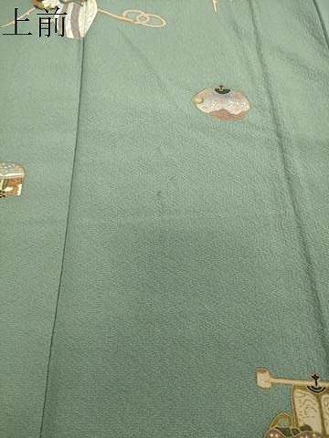 平和屋着物▽訪問着 単衣 作家物 刺繍 器物文 金彩 正絹 逸品 CAAV8906gh