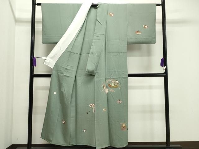 平和屋着物▽訪問着 単衣 作家物 刺繍 器物文 金彩 正絹 逸品 CAAV8906gh