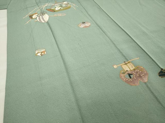 平和屋着物▽訪問着 単衣 作家物 刺繍 器物文 金彩 正絹 逸品 CAAV8906gh
