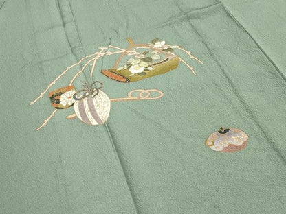 平和屋着物▽訪問着 単衣 作家物 刺繍 器物文 金彩 正絹 逸品 CAAV8906gh