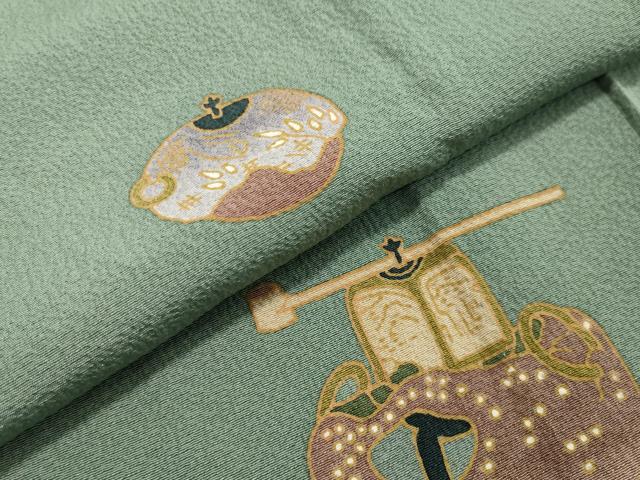 平和屋着物▽訪問着 単衣 作家物 刺繍 器物文 金彩 正絹 逸品 CAAV8906gh