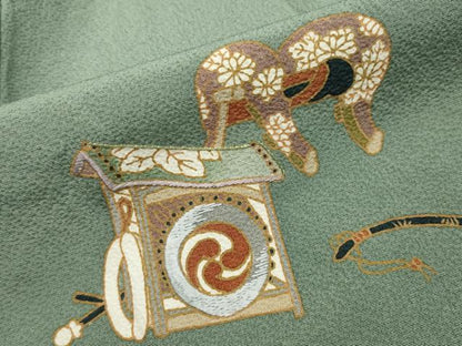 平和屋着物▽訪問着 単衣 作家物 刺繍 器物文 金彩 正絹 逸品 CAAV8906gh