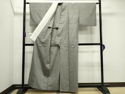 平和屋着物▽結城紬 単衣 銀鼠色 正絹 逸品 CAAV8907gh