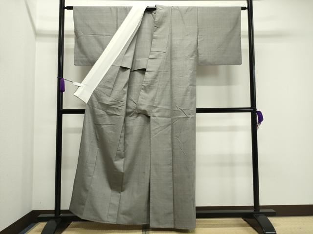平和屋着物▽結城紬 単衣 銀鼠色 正絹 逸品 CAAV8907gh