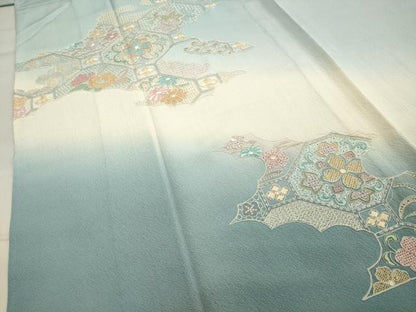 平和屋着物▽中国三大刺繍 スワトウ刺繍 総刺繍 訪問着 単衣 蜀江花唐草文 暈し染め 正絹 逸品 CAAV8909gh