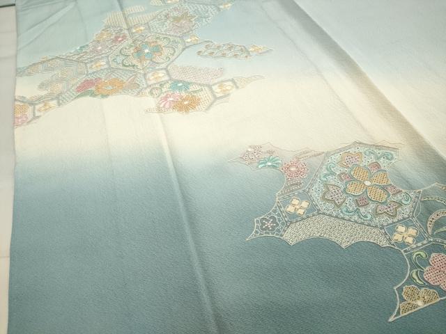 平和屋着物▽中国三大刺繍 スワトウ刺繍 総刺繍 訪問着 単衣 蜀江花唐草文 暈し染め 正絹 逸品 CAAV8909gh