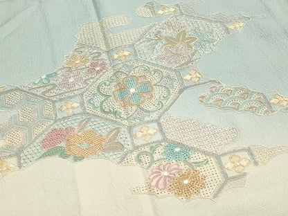 平和屋着物▽中国三大刺繍 スワトウ刺繍 総刺繍 訪問着 単衣 蜀江花唐草文 暈し染め 正絹 逸品 CAAV8909gh
