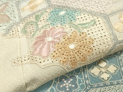 平和屋着物▽中国三大刺繍 スワトウ刺繍 総刺繍 訪問着 単衣 蜀江花唐草文 暈し染め 正絹 逸品 CAAV8909gh