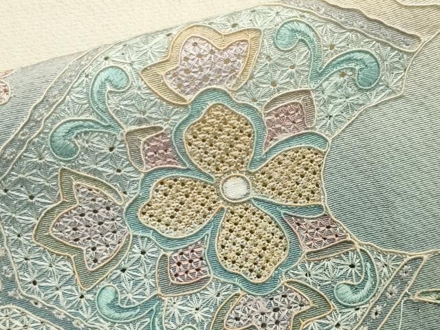 平和屋着物▽中国三大刺繍 スワトウ刺繍 総刺繍 訪問着 単衣 蜀江花唐草文 暈し染め 正絹 逸品 CAAV8909gh