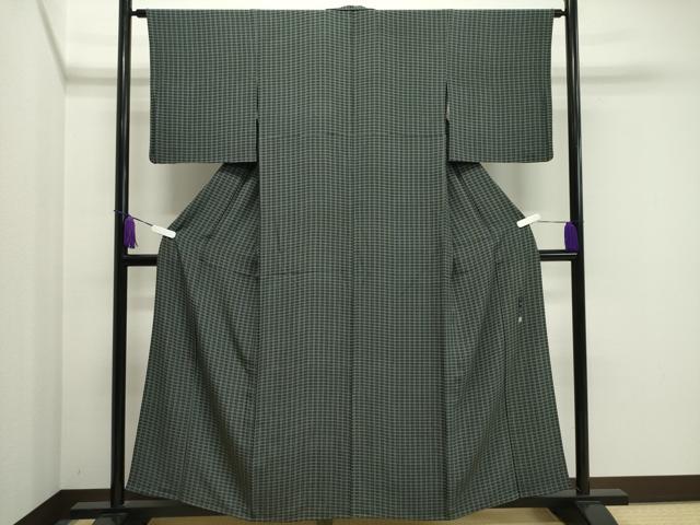 平和屋着物▽伝統工芸士 三橋観雪 小紋 単衣 格子柄 黒地 正絹 逸品 CAAV8912gh