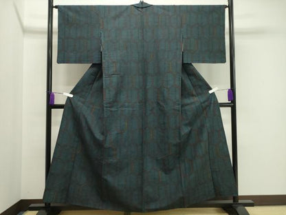 平和屋着物▽結城紬 単衣 亀甲繋ぎ 正絹 逸品 CAAV8923gh