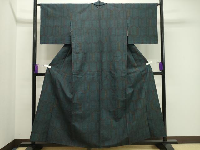 平和屋着物▽結城紬 単衣 亀甲繋ぎ 正絹 逸品 CAAV8923gh