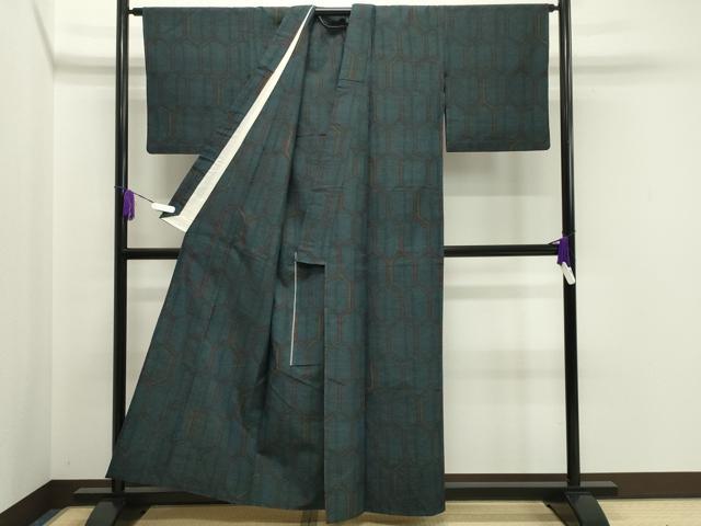 平和屋着物▽結城紬 単衣 亀甲繋ぎ 正絹 逸品 CAAV8923gh
