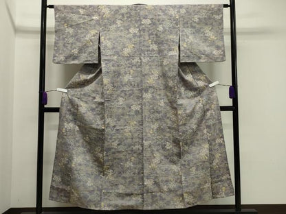 平和屋着物▽上質な紬 単衣 枝花文 正絹 逸品 CAAV8924gh
