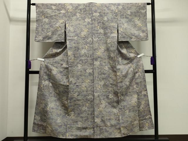 平和屋着物▽上質な紬 単衣 枝花文 正絹 逸品 CAAV8924gh