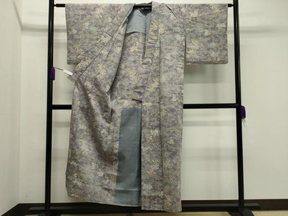 平和屋着物▽上質な紬 単衣 枝花文 正絹 逸品 CAAV8924gh
