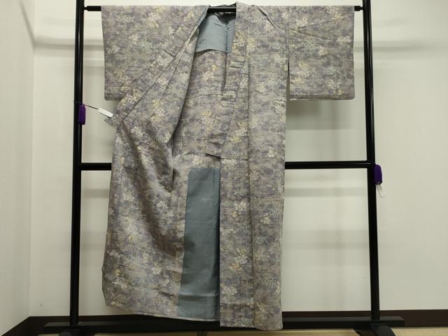 平和屋着物▽上質な紬 単衣 枝花文 正絹 逸品 CAAV8924gh